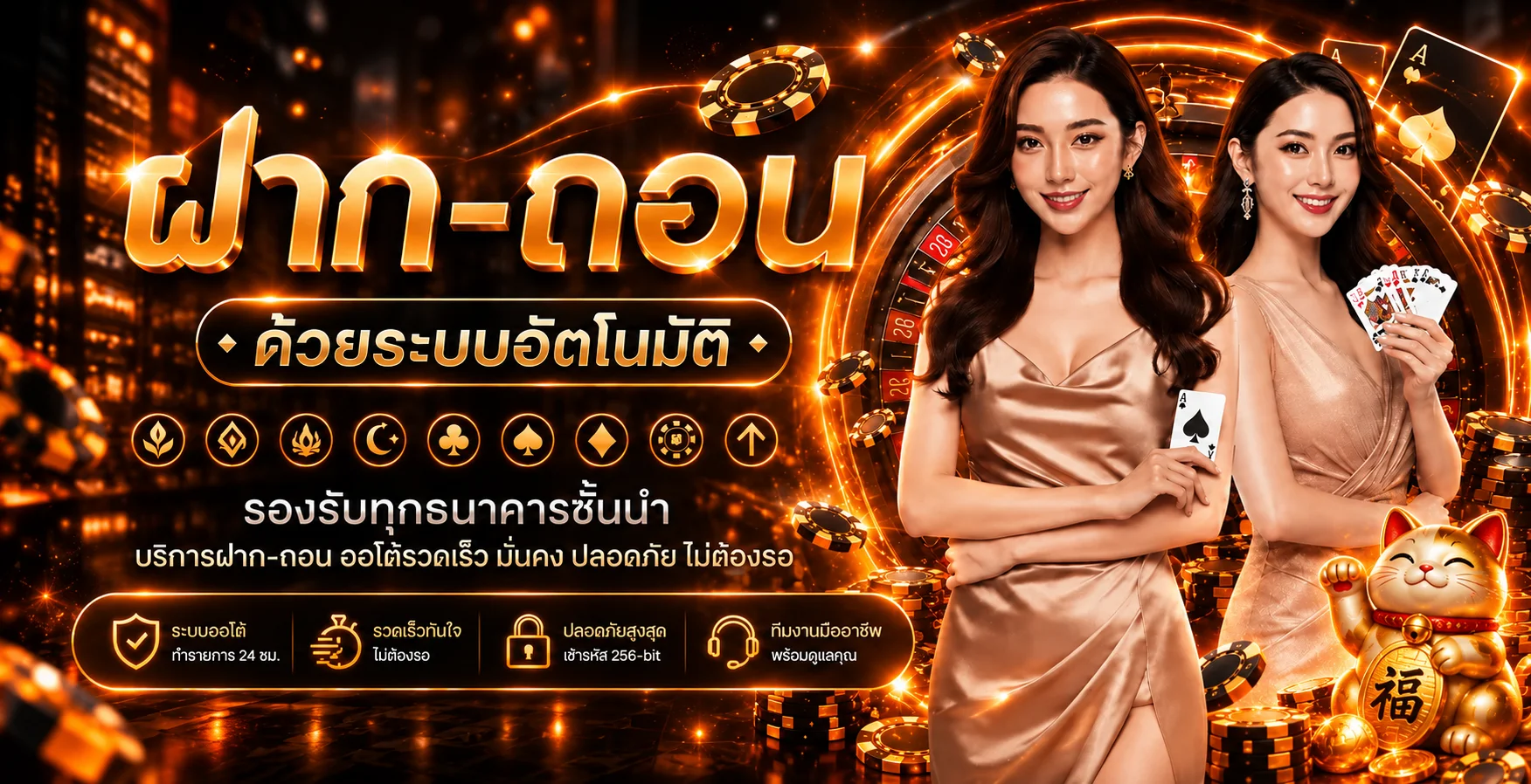 แบนเนอร์ระบบฝากถอน RICH88 พร้อมตัวละคร Lucky Neko